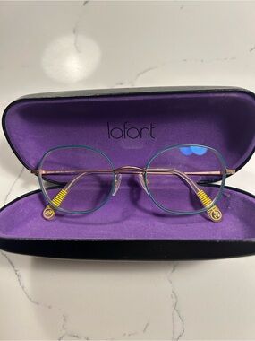 Lafont Women's Round Metal Glasses in Teal/Gold (frames only)